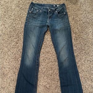 MISS ME Boot Jeans 28x33 Low RiseStuddedFlap Pockets -MISSING back Miss Me label